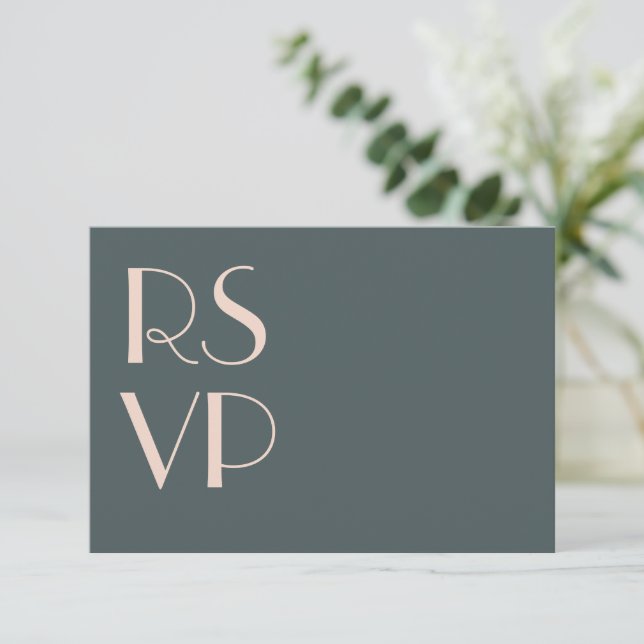 Minimalist Teal Art Deco Wedding RSVP QR Code  Card (Standing Front)
