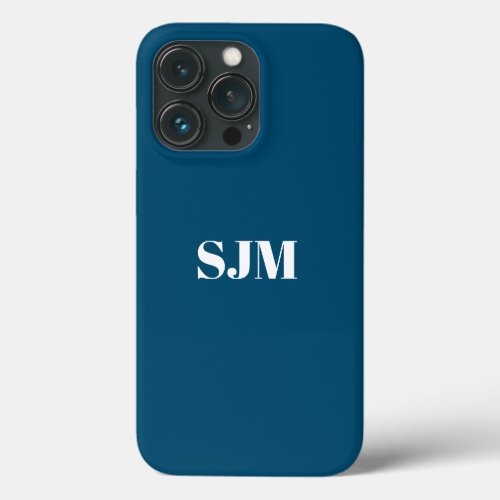 Minimalist teal blue Custom monogram name solid iPhone 13 Pro Case