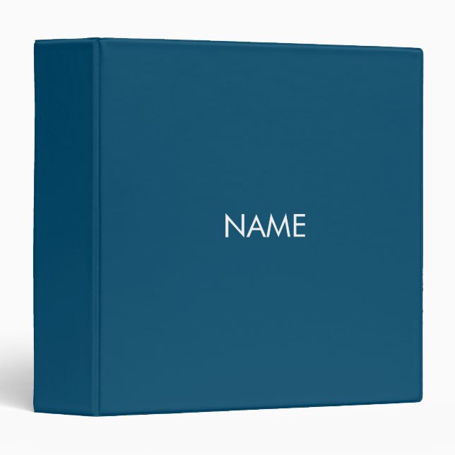 Minimalist teal blue custom name monogram solid 3 ring binder (Front/Spine)