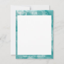 Minimalist Teal Blue Marble Border Monogram