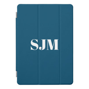 Minimalist teal blue white custom monogram initial iPad pro cover