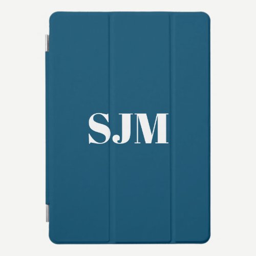 Minimalist teal blue white custom monogram initial iPad pro cover
