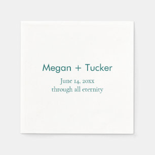 Minimalist Teal Couple Names and Date Wedding Napkins