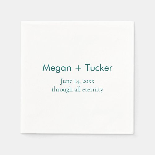 Minimalist Teal Couple Names and Date Wedding Napkins