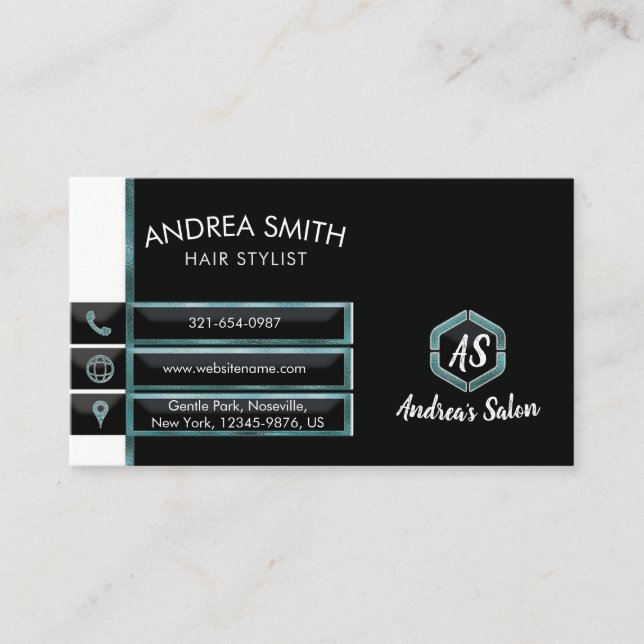 Minimalist Teal Glitter Foil Professional Modern  Business Card (Front)