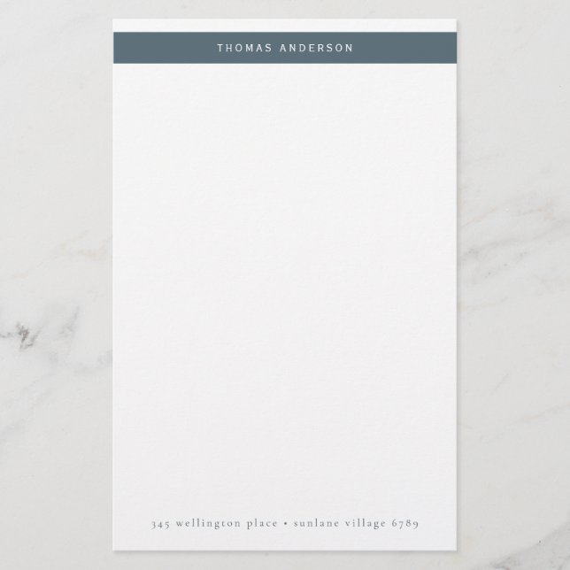 Minimalist Teal Gray Simple Stripe Name Address Stationery (Front)