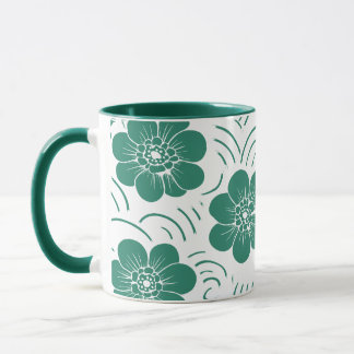 Minimalist Teal Green Block Print Floral Two-Tone Mug