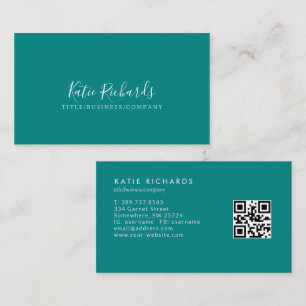 Minimalist Teal Green QR Code Business Card