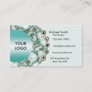Minimalist Teal Marble Gold Glitter Professional Business Card