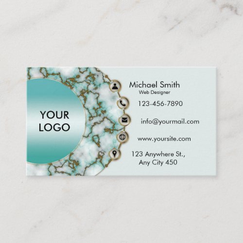 Minimalist Teal Marble Gold Glitter Professional  Business Card