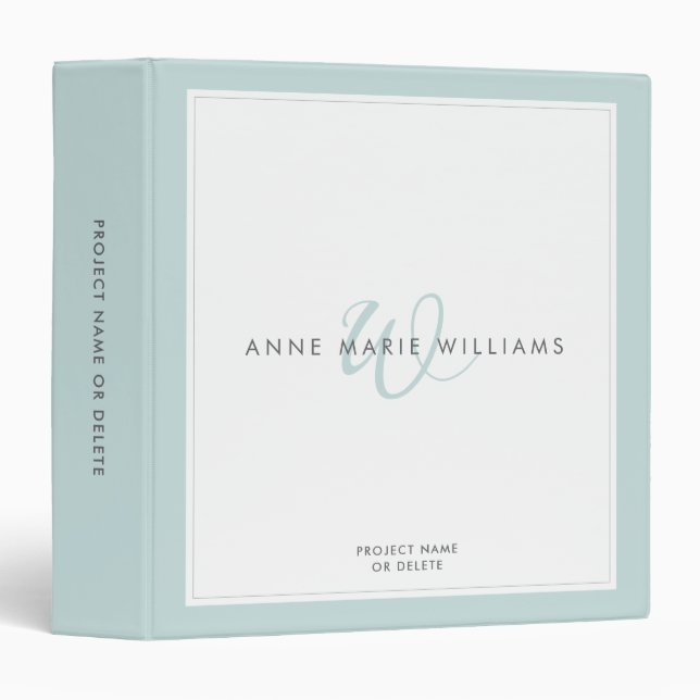 Minimalist Teal Two Border Monogram  3 Ring Binder (Front/Spine)