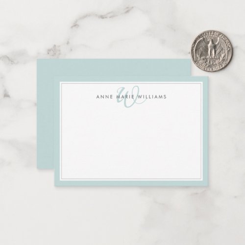 Minimalist Teal Two Border Monogram Note Card
