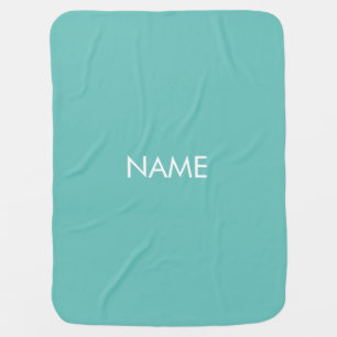 Minimalist teal & white custom name text monogram baby blanket