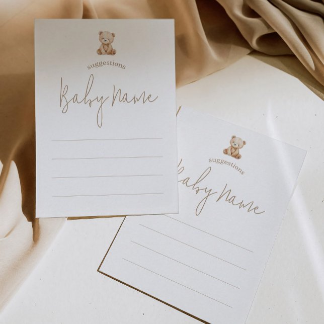 Minimalist Teddy Bear Baby Name Suggestions Card (Creator Uploaded)