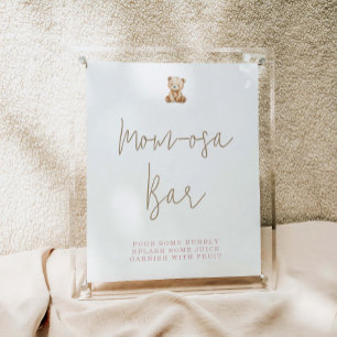 Minimalist Teddy Bear Baby Shower Momosa Bar Poster