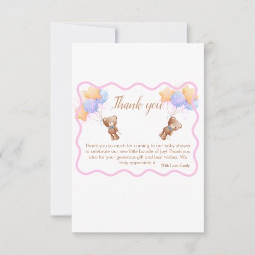 Minimalist Teddy Bear Baby Shower Thank You Card
