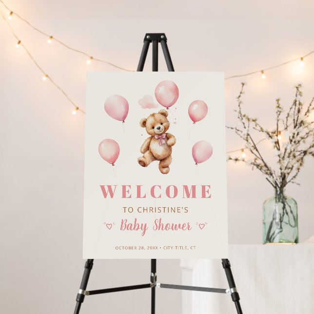 Minimalist Teddy Bear Baby Shower Welcome Foam Board (In Situ (Stand))