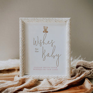 Minimalist Teddy Bear Baby Shower Wishes For Baby Poster