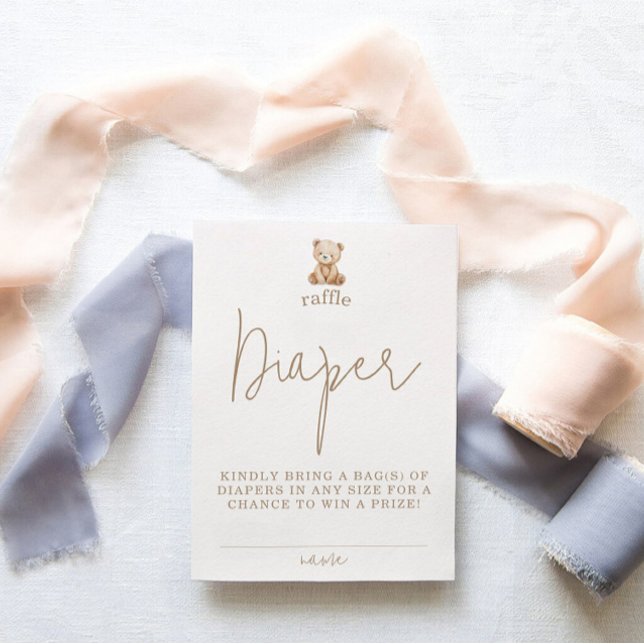 Minimalist Teddy Bear Diaper Raffle Baby Shower Enclosure Card (Creator Uploaded)