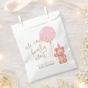 Minimalist Teddy Bear Pink Balloon Baby Shower Favor Bag