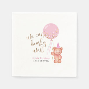 Minimalist Teddy Bear Pink Balloon Baby Shower Napkins