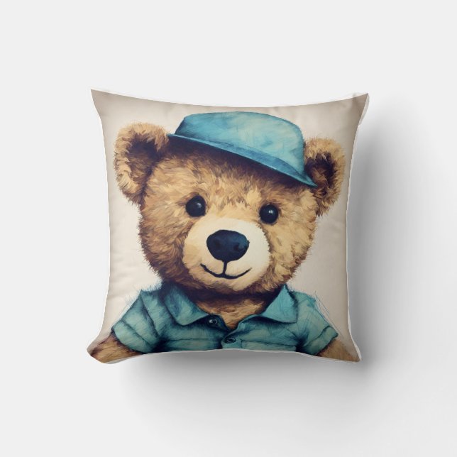 Minimalist Teddy Bear Printed Throw Pillow (Front)