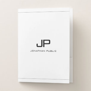 Minimalist Template Black White Monogram Initial Pocket Folder