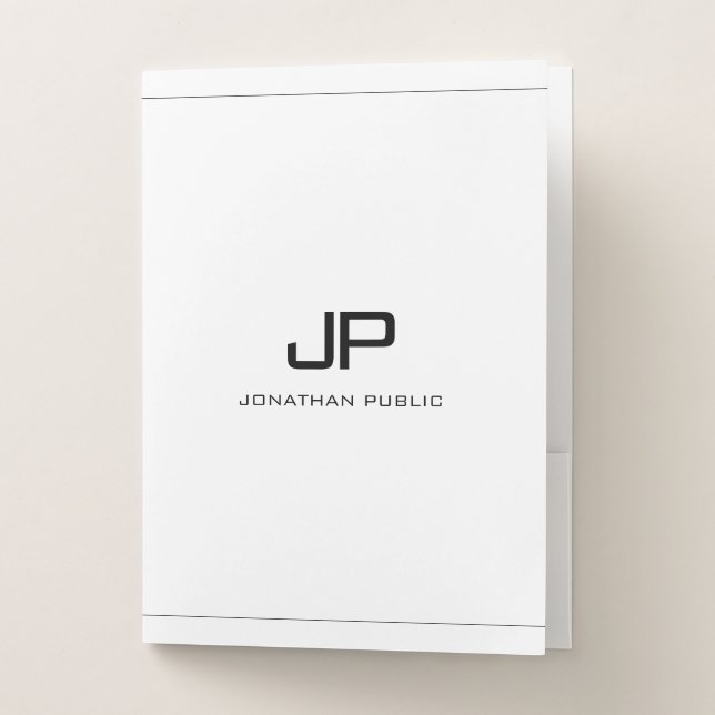 Minimalist Template Black White Monogram Initial Pocket Folder (Front)