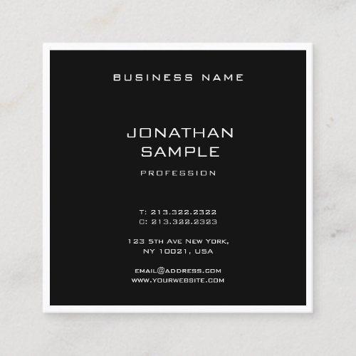 Minimalist Template Modern Clean Elegant Black Top Square Business Card