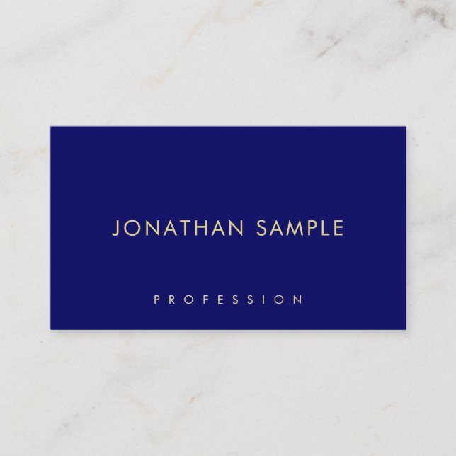 Minimalist Template Modern Elegant Navy Blue Gold Business Card (Front)