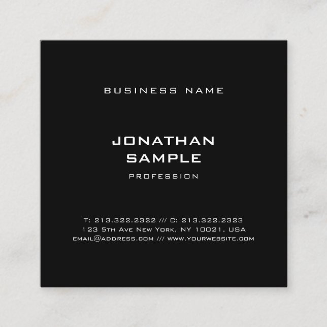 Minimalist Template Modern Simple Elegant Black Square Business Card (Front)