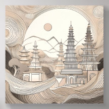 Minimalist Temple Pagodas in Abstract Curves