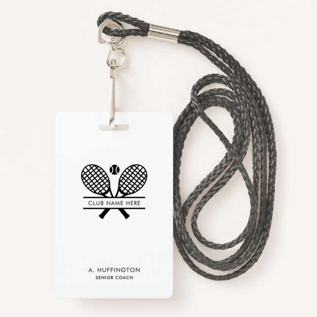Minimalist Tennis Club Name Employee ID Custom Badge (Front with Lanyard)