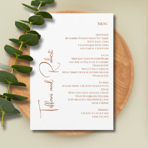 Minimalist Terracota Text Big Names Wedding Menu