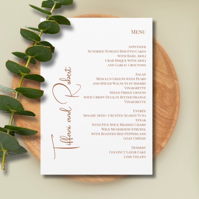 Minimalist Terracota Text Big Names Wedding Menu (Creator Uploaded)