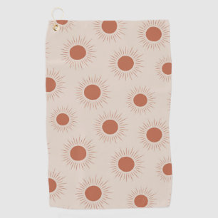 Minimalist Terracotta Abstract Boho sun pattern Golf Towel