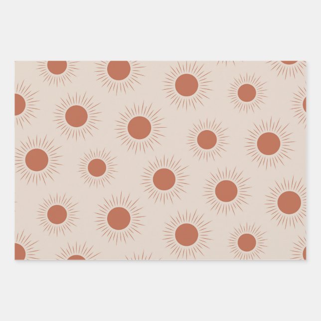 Minimalist Terracotta Abstract Boho sun pattern Wrapping Paper Sheets (Front)