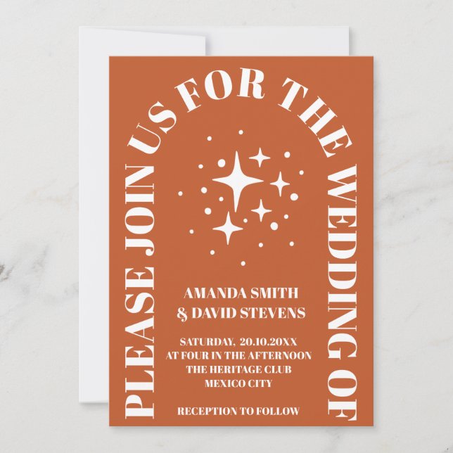 Minimalist Terracotta Arch Boho Rustic Wedding Invitation (Front)