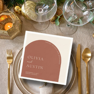 Minimalist Terracotta Arch Cheers Script Wedding Napkins