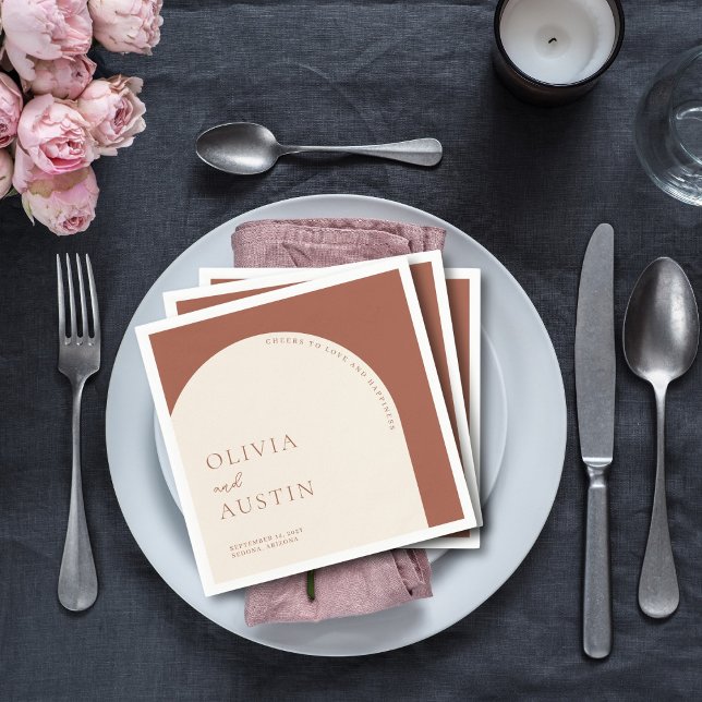 Minimalist Terracotta Arch Cheers Script Wedding  Napkins (Creator Uploaded)