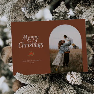 Minimalist Terracotta Arch Merry Christmas Photo Holiday Card