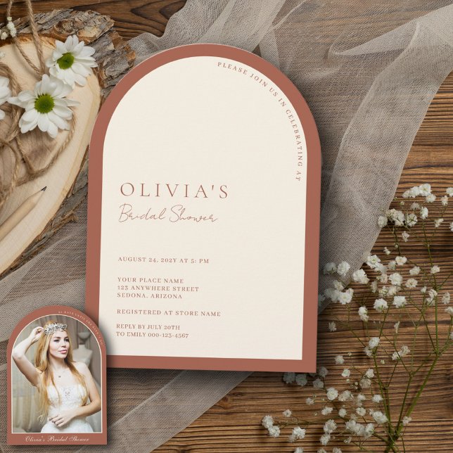 Minimalist Terracotta Arch Photo Bridal Shower Invitation (Creator Uploaded)