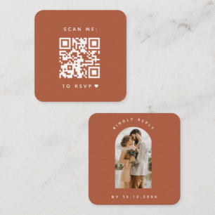 Minimalist Terracotta Arch Photo QR Code RSVP Love Enclosure Card