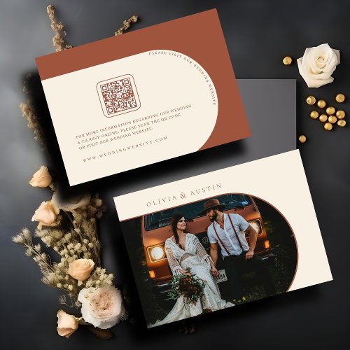 Minimalist Terracotta Arch Photo QR  Wedd Website Enclosure Card