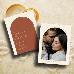 Minimalist Terracotta Arch Photo Rehearsal Dinner Invitation