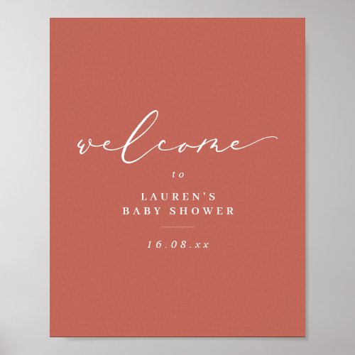 Minimalist Terracotta Baby Shower Welcome Poster