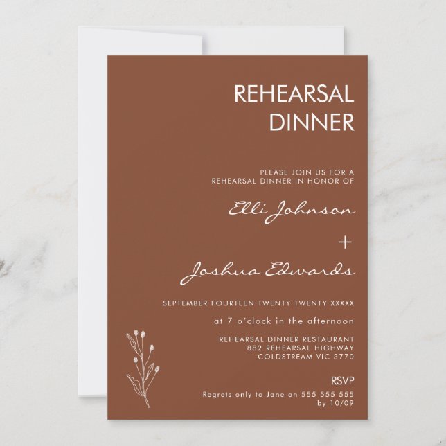 Minimalist Terracotta Bohemian Rehearsal Dinner  Invitation (Front)