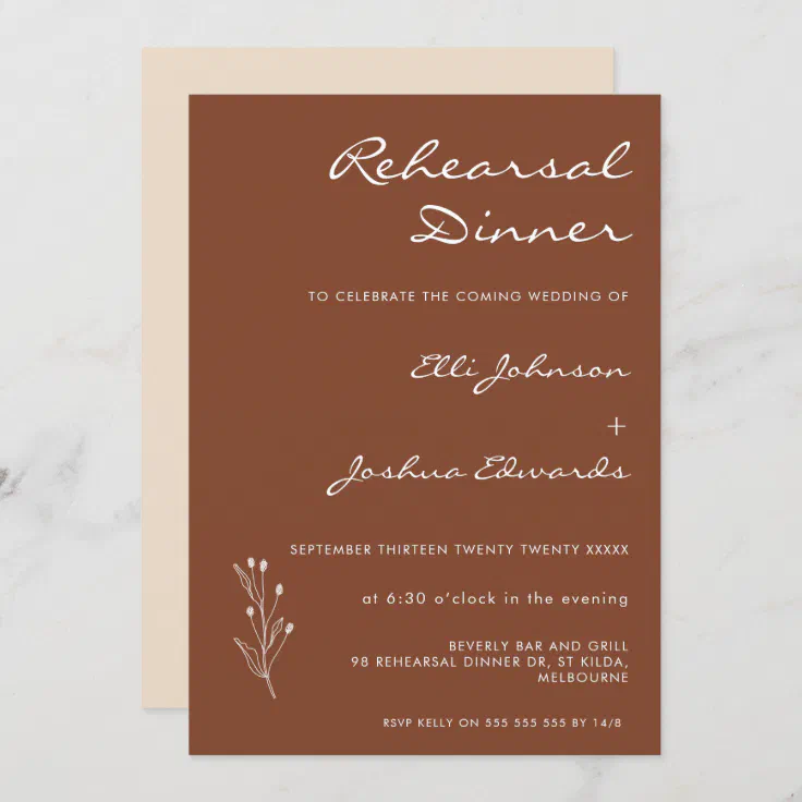 Minimalist Terracotta Bohemian Rehearsal Dinner Invitation 