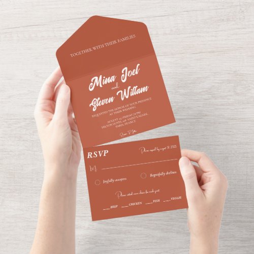 Minimalist terracotta bohemian wedding  all in one invitation