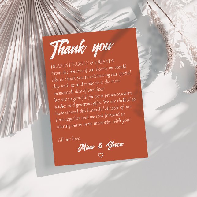 Minimalist terracotta bohemian wedding  thank you card (Creator Uploaded)